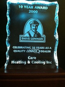 CARE Heating and Cooling Lennox Award - Celebrating a decade with Lennox