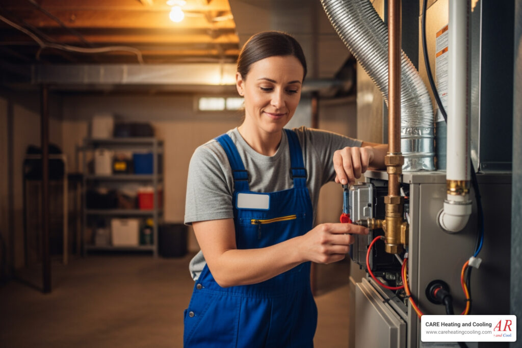 Columbus's Heating Heroes: Top-Rated Furnace Repair Experts 7 A cozy family enjoying a warm living room with snow visible outside a window - best furnace repair in columbus, oh